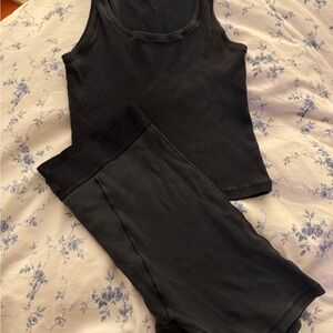 Black Ribbed Tank and boxer Shorts Set - Women's Intimates